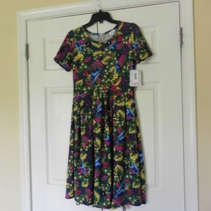LuLaRoe Amelia Dress Floral Blue Birds Medium NWT